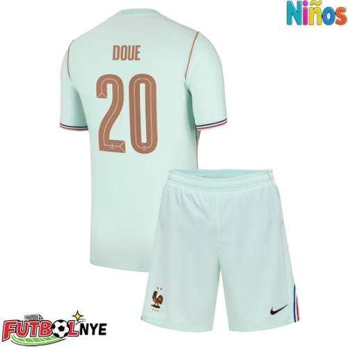 Camiseta Francia Desire Doue #20 Visitante Equipación para niños Mundial 2026 manga corta (+ pantalones cortos)